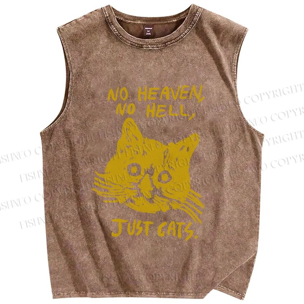 Unisex No Heaven No Hell Just Cat Printed Washed Tank Top