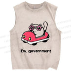 Unisex Ew Government Cat Printed Washed Tank Top