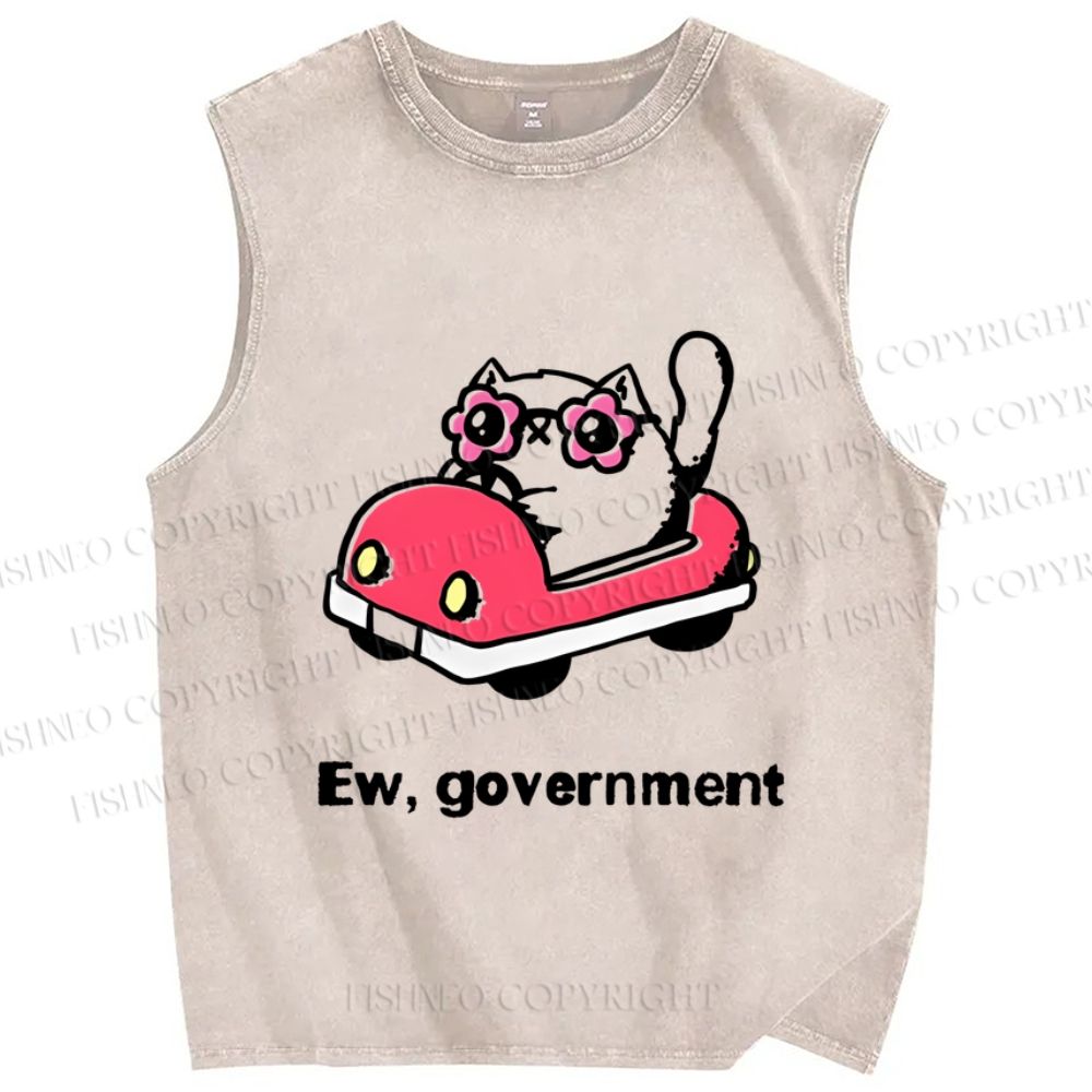 Unisex Ew Government Cat Printed Washed Tank Top