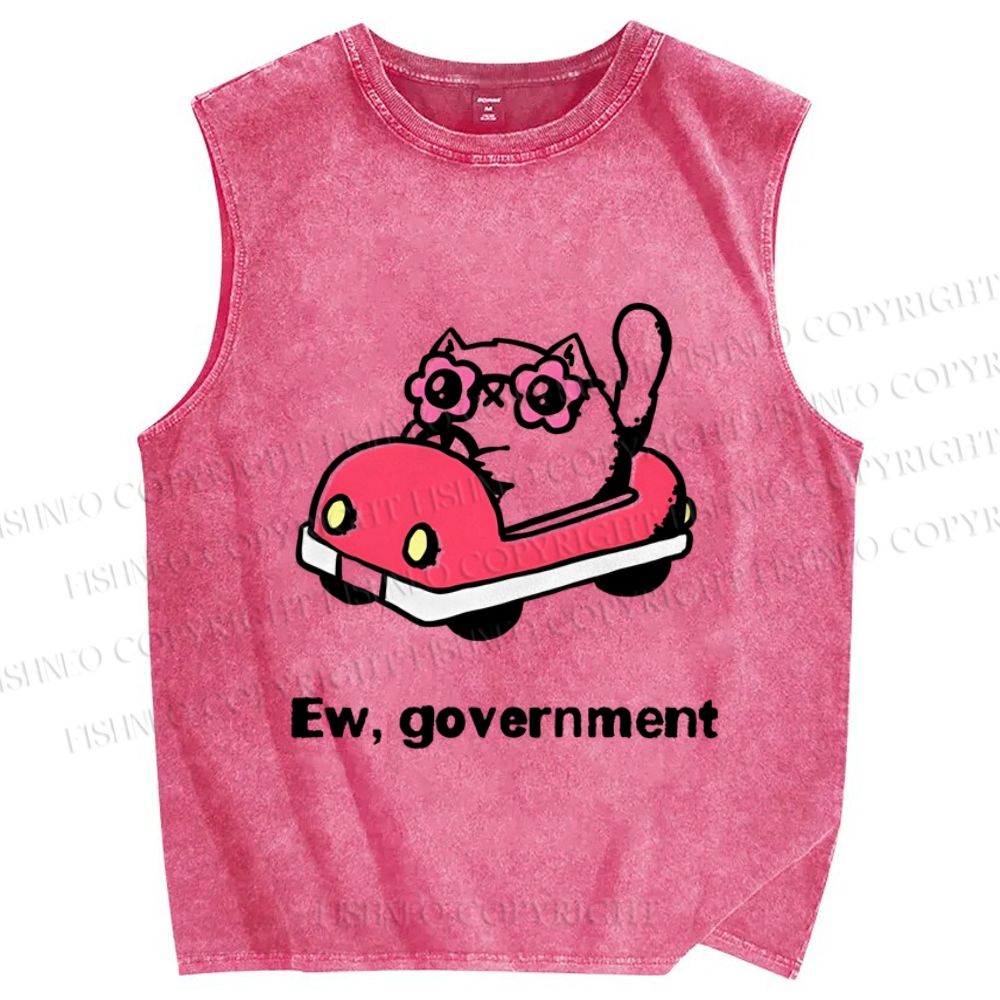 Unisex Ew Government Cat Printed Washed Tank Top