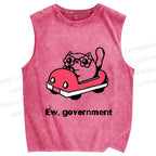 Unisex Ew Government Cat Printed Washed Tank Top