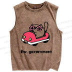 Unisex Ew Government Cat Printed Washed Tank Top