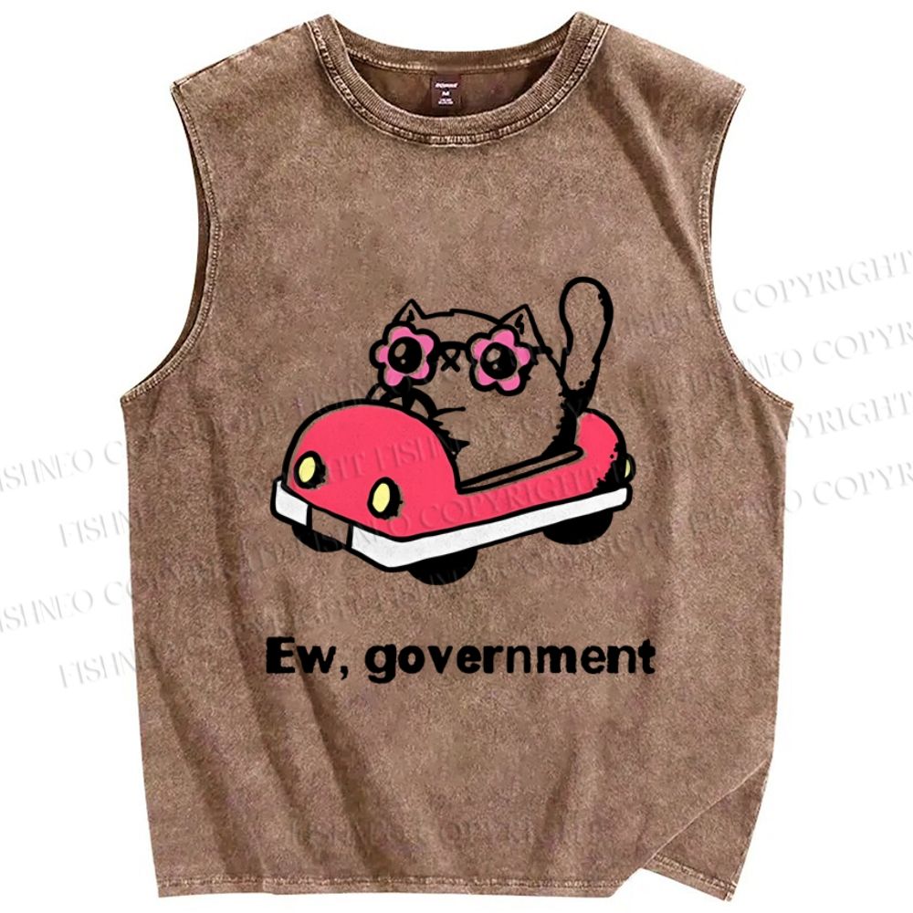 Unisex Ew Government Cat Printed Washed Tank Top