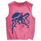 Unisex Vintage Octopus Printed Washed Tank Top