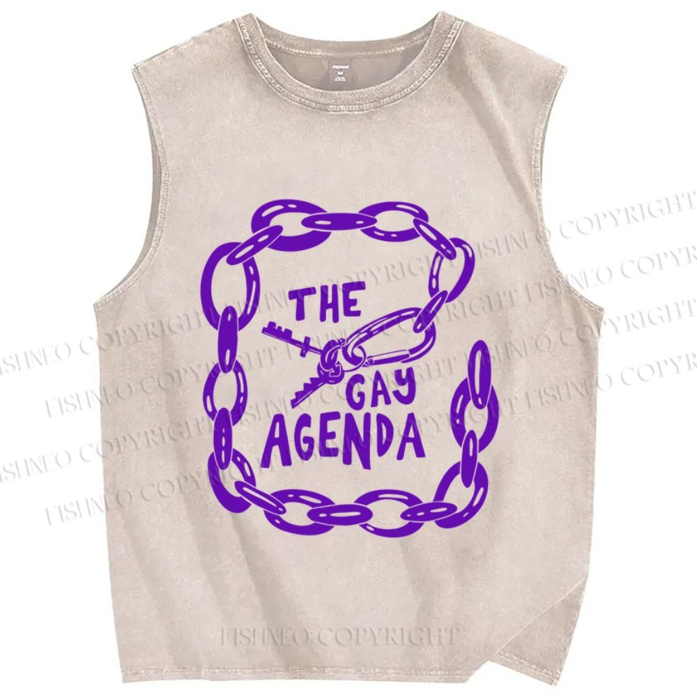 Unisex Pride The Gay Agenda Printed Washed Tank Top