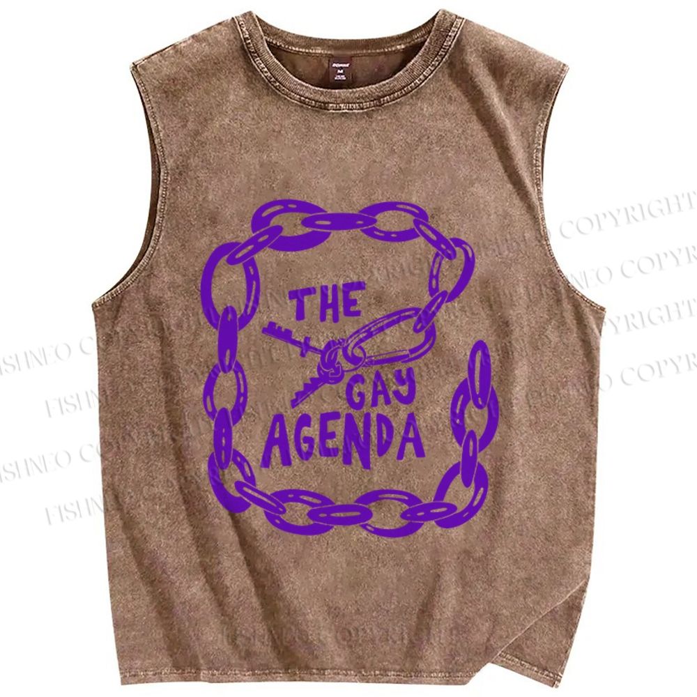 Unisex Pride The Gay Agenda Printed Washed Tank Top