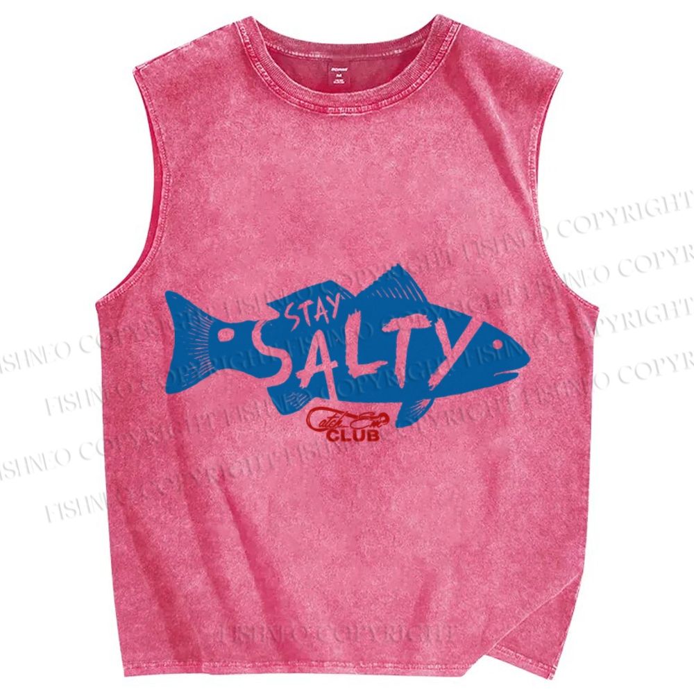 Unisex Vintage Fish Stay Salty Printed Washed Tank Top