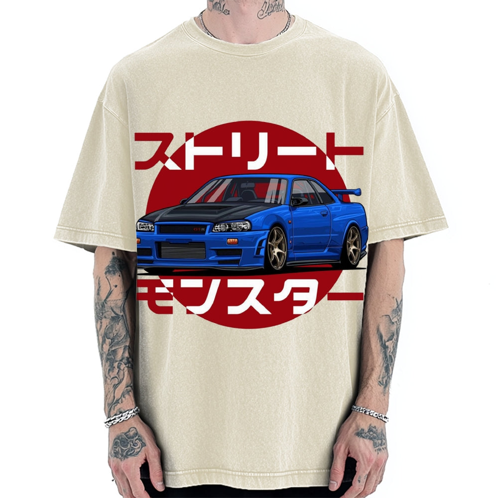 Street Monster Snail Cat GTR Vintage Washed T-shirt