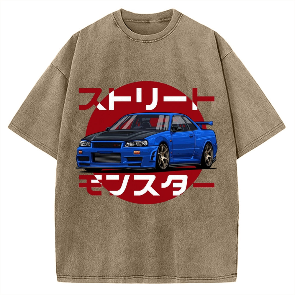 Street Monster Snail Cat GTR Vintage Washed T-shirt