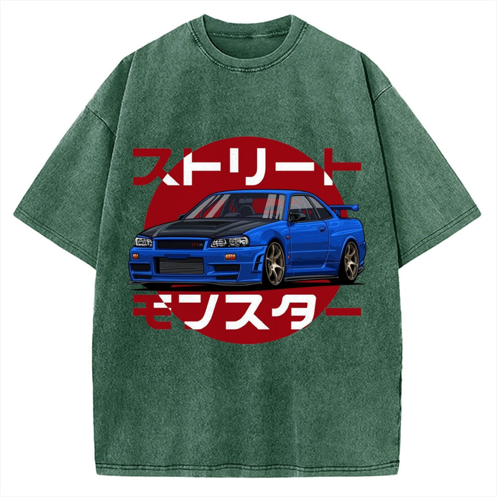 Street Monster Snail Cat GTR Vintage Washed T-shirt