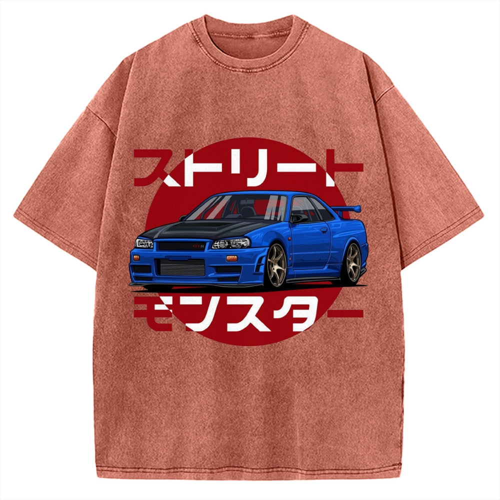 Street Monster Snail Cat GTR Vintage Washed T-shirt