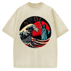 Independence Day And Waves Vintage Washed T-shirt
