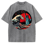 Independence Day And Waves Vintage Washed T-shirt