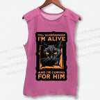 Unisex Alive And Coming Cat Printed Washed Tank Top