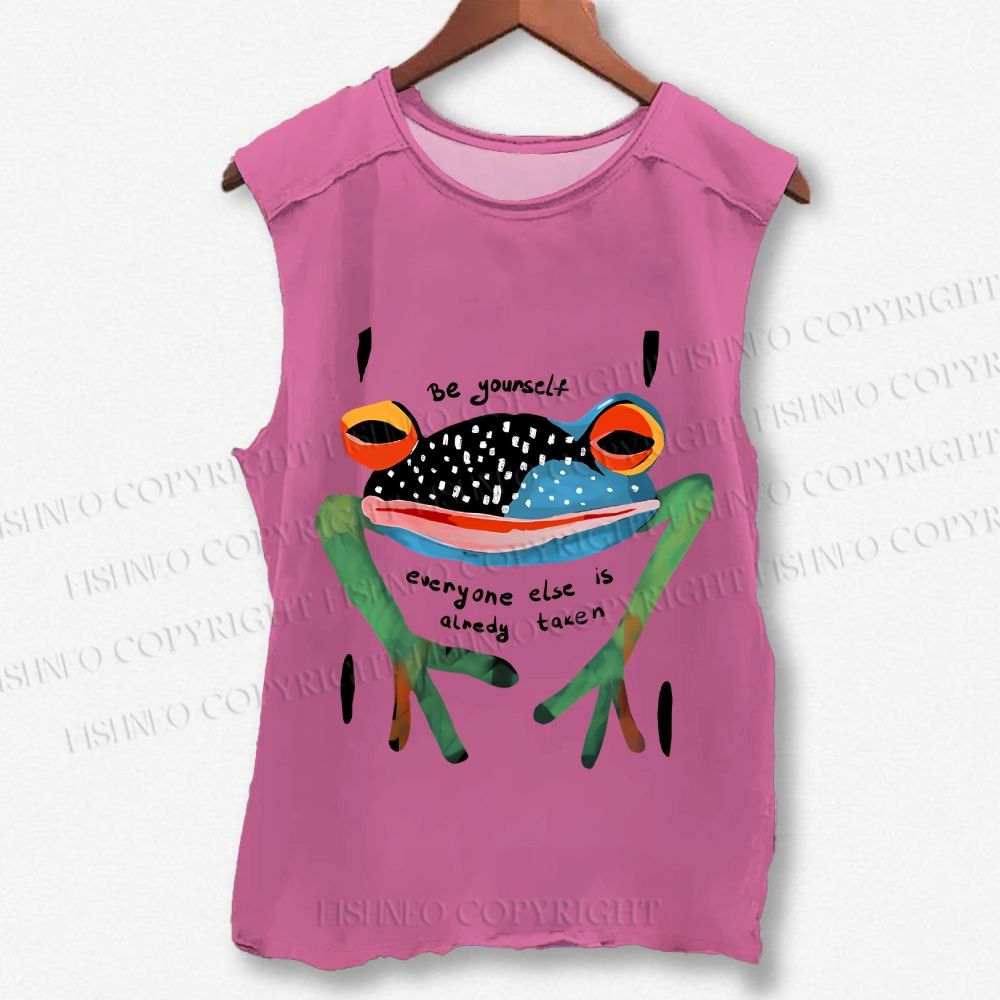 Unisex Be Yourself Frog Printed Washed Tank Top