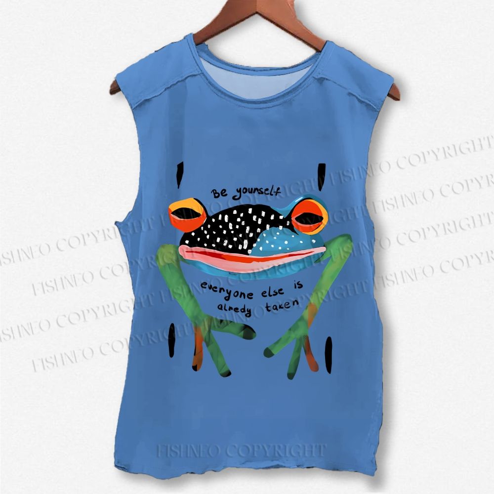 Unisex Be Yourself Frog Printed Washed Tank Top