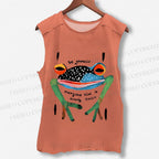 Unisex Be Yourself Frog Printed Washed Tank Top
