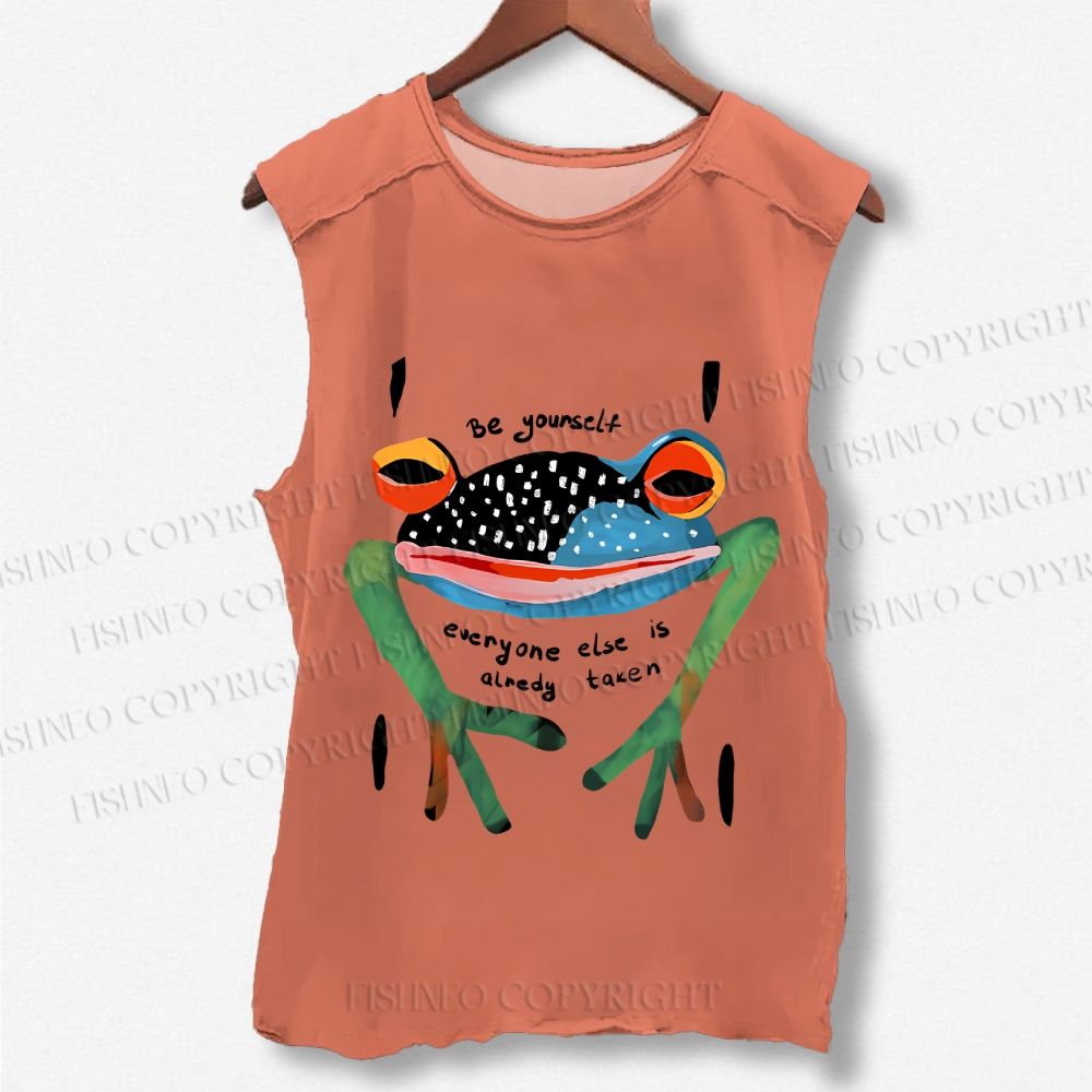 Unisex Be Yourself Frog Printed Washed Tank Top
