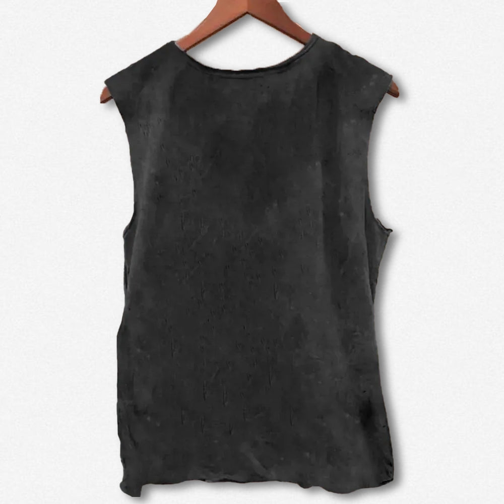 Unisex Silly Cat Look After Self Printed Washed Tank Top