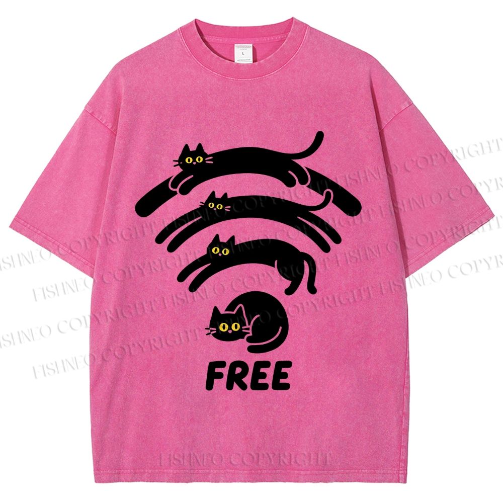 Unisex Cat WiFi Printed Washed Tee