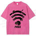 Unisex Cat WiFi Printed Washed Tee