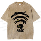 Unisex Cat WiFi Printed Washed Tee