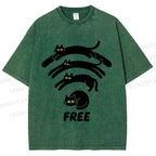 Unisex Cat WiFi Printed Washed Tee
