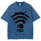 Unisex Cat WiFi Printed Washed Tee