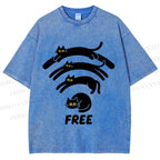 Unisex Cat WiFi Printed Washed Tee
