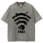Unisex Cat WiFi Printed Washed Tee
