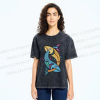 Unisex Vintage Fish Printed Washed Tee
