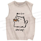 Unisex Delicious Shrimp Cat Printed Washed Tank Top