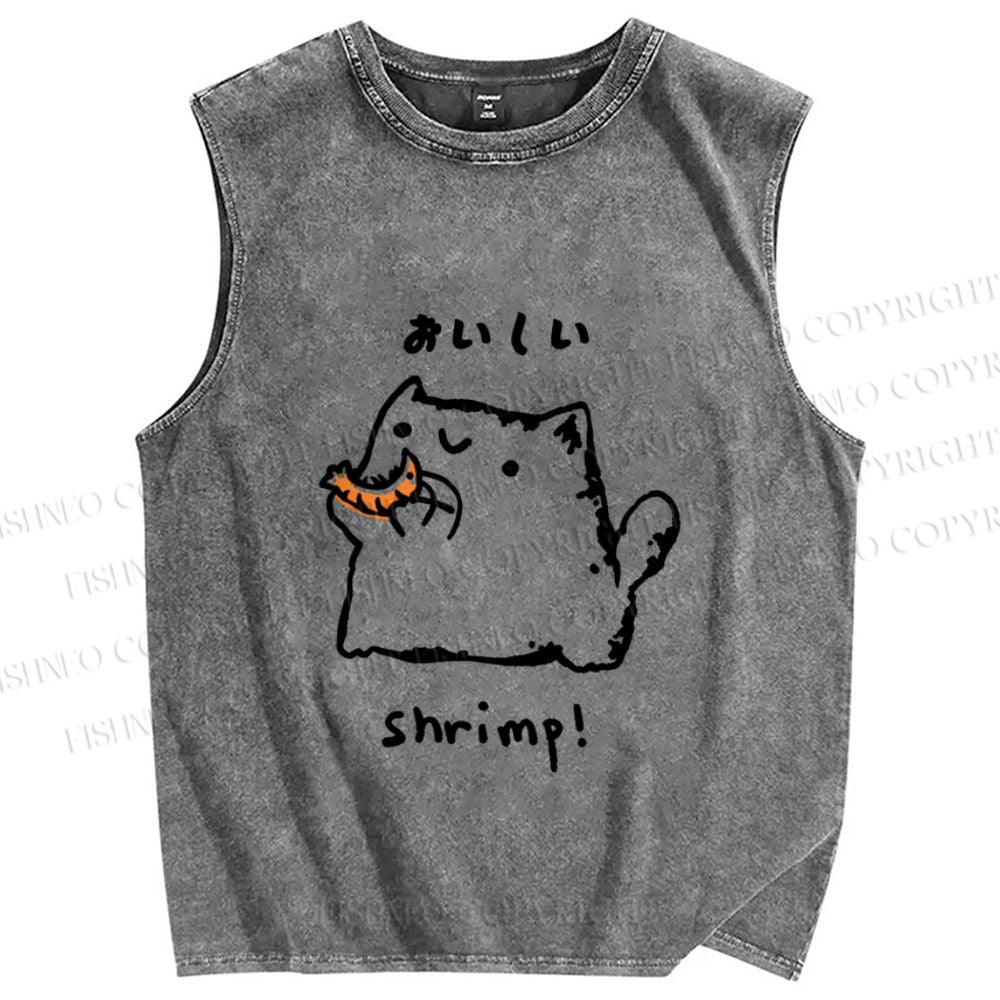 Unisex Delicious Shrimp Cat Printed Washed Tank Top
