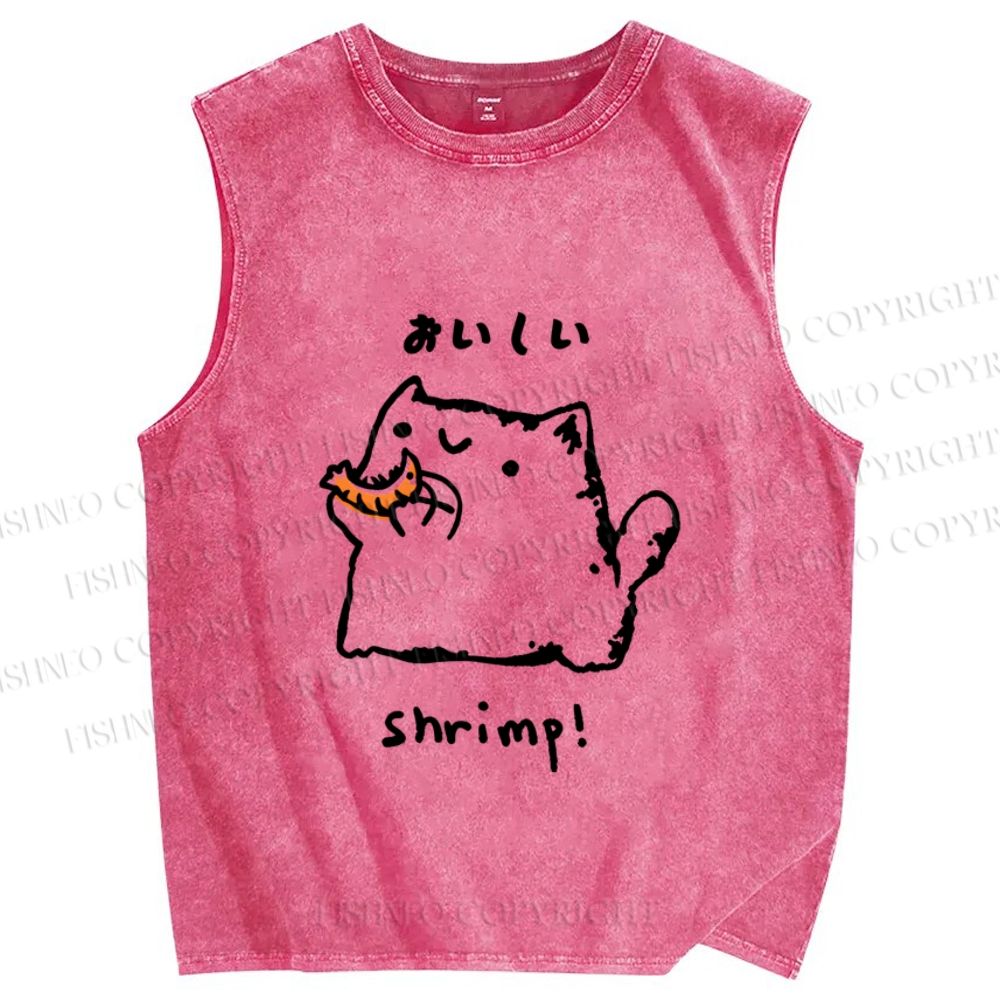 Unisex Delicious Shrimp Cat Printed Washed Tank Top