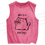Unisex Delicious Shrimp Cat Printed Washed Tank Top