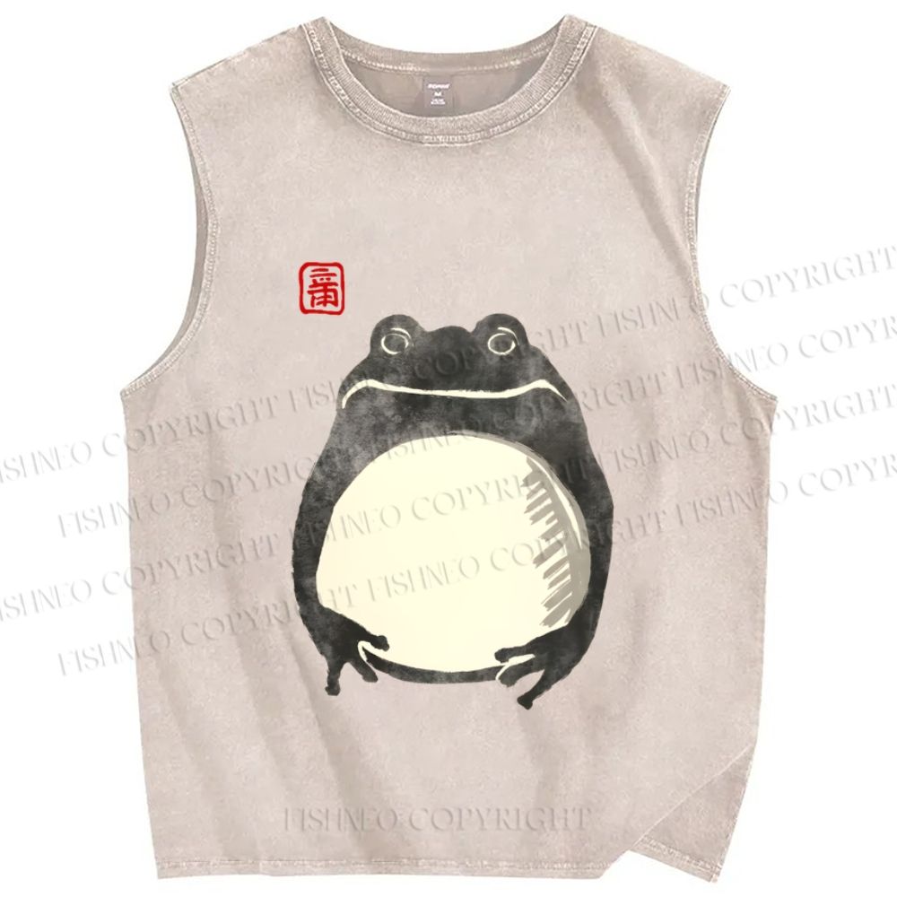 Unisex Vintage Frog Big Belly Printed Washed Tank Top
