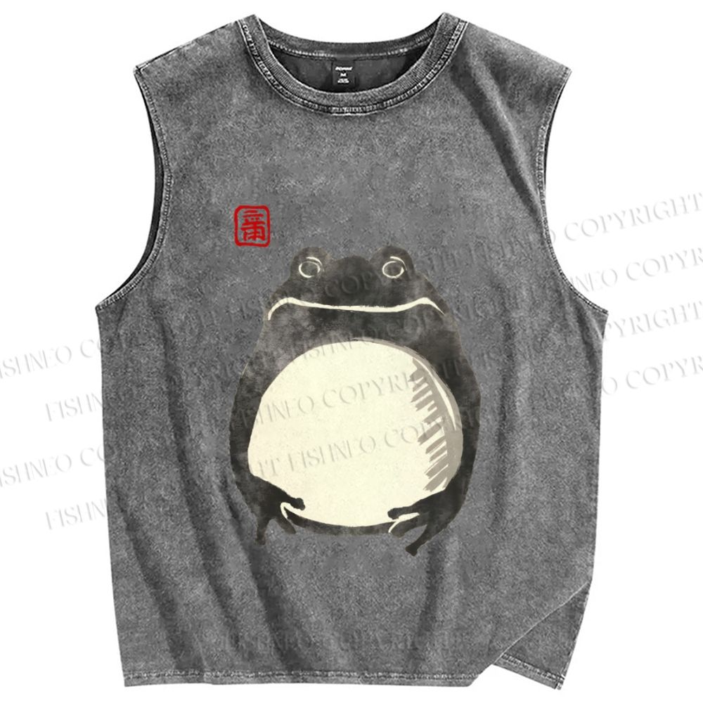 Unisex Vintage Frog Big Belly Printed Washed Tank Top