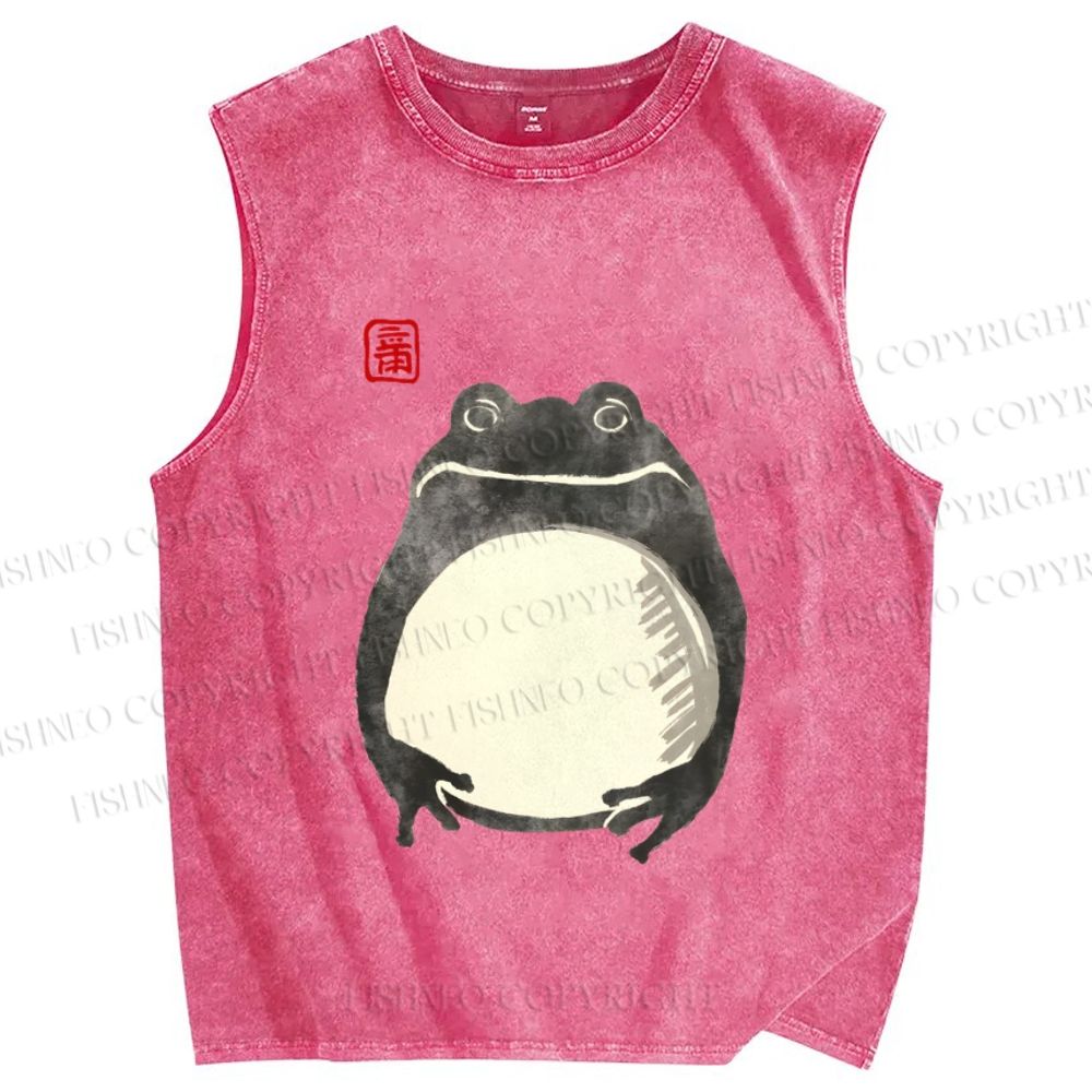 Unisex Vintage Frog Big Belly Printed Washed Tank Top
