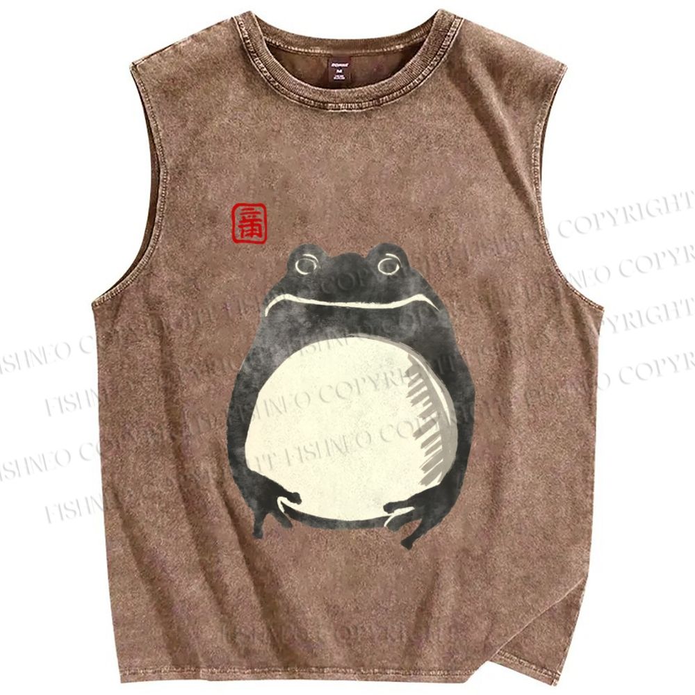 Unisex Vintage Frog Big Belly Printed Washed Tank Top