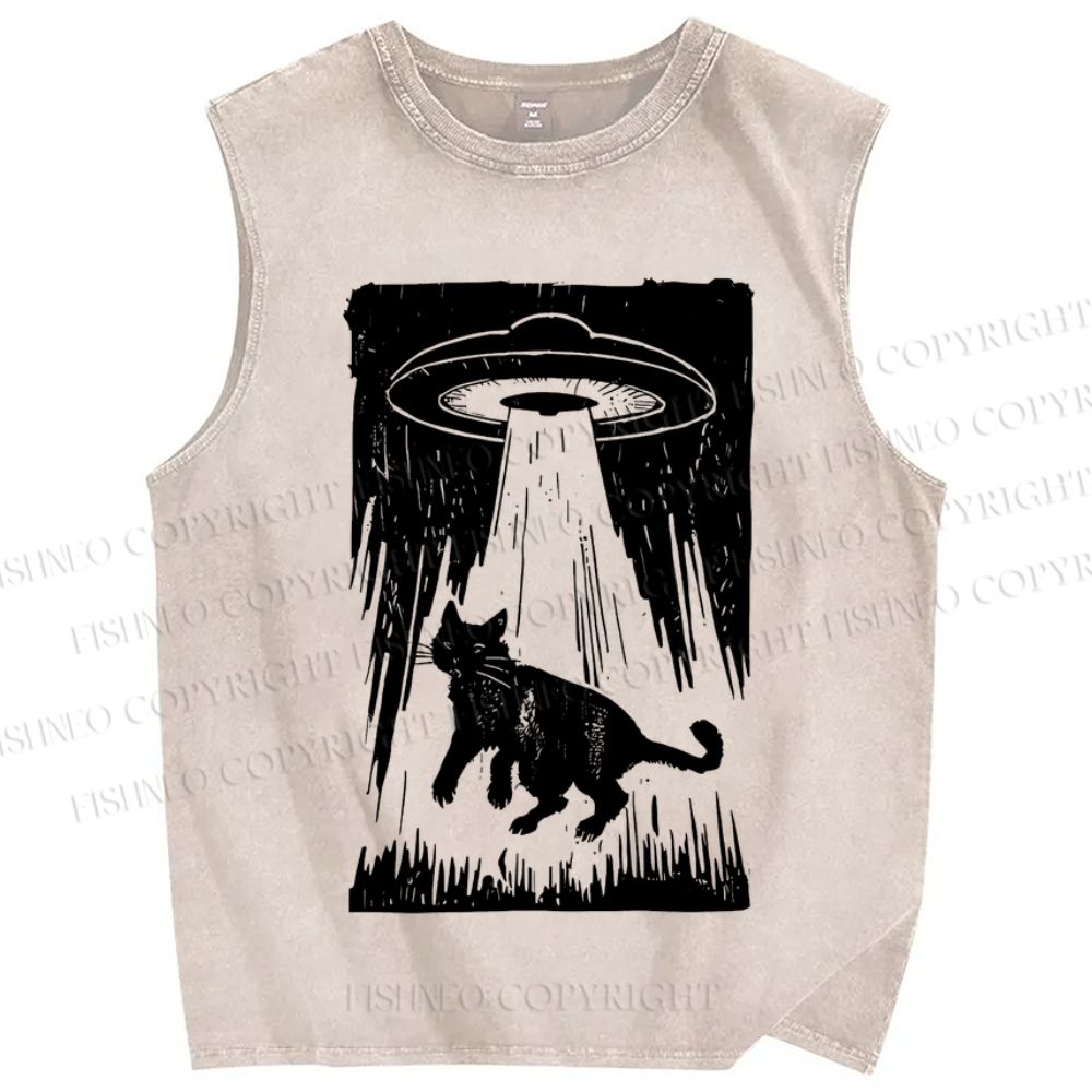 Unisex Cat Japanese Style Printed Washed Tank Top