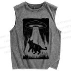 Unisex Cat Japanese Style Printed Washed Tank Top