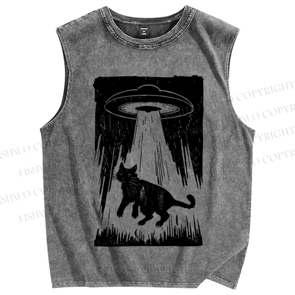 Unisex Cat Japanese Style Printed Washed Tank Top