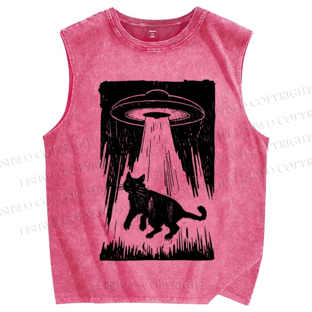 Unisex Cat Japanese Style Printed Washed Tank Top