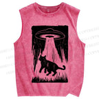 Unisex Cat Japanese Style Printed Washed Tank Top
