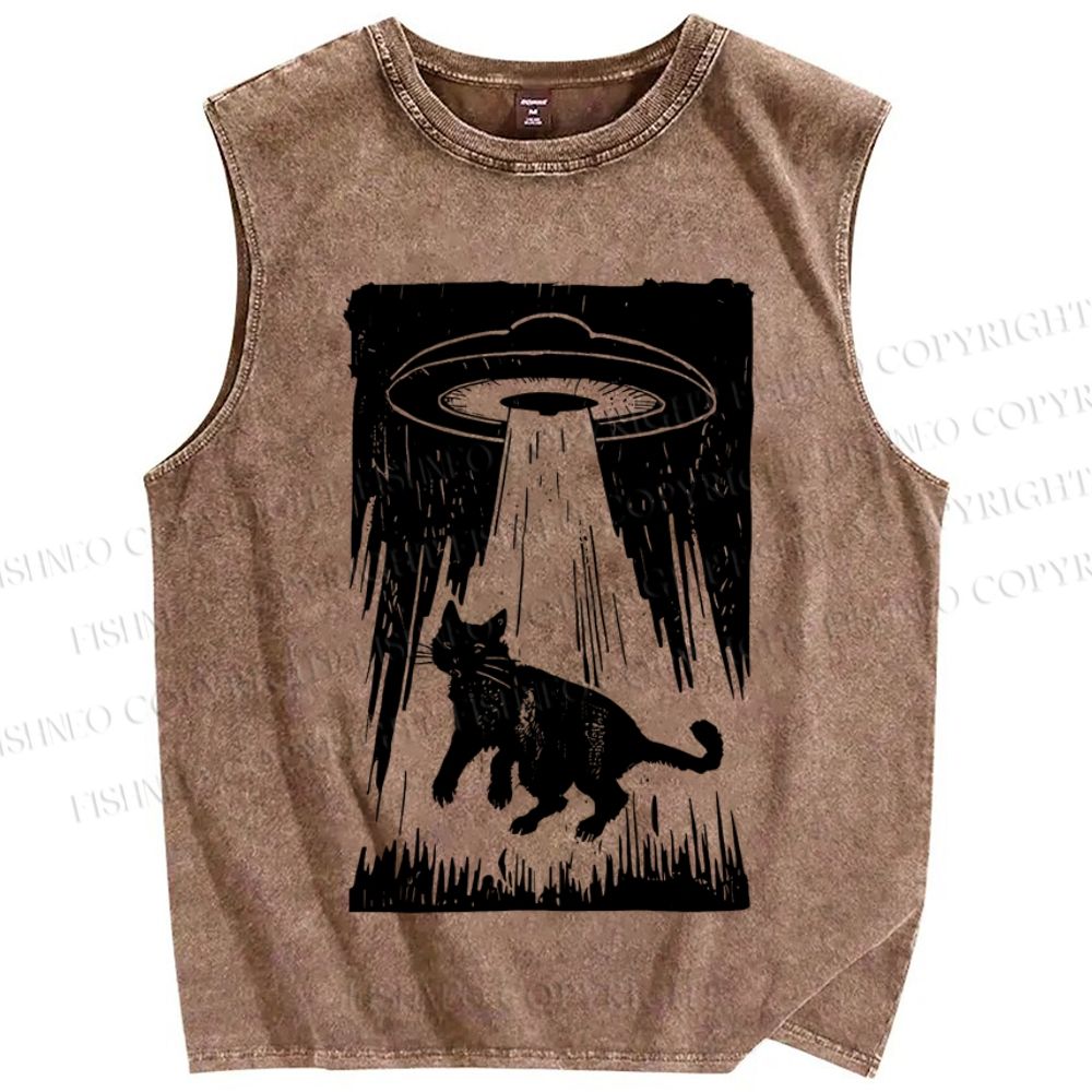 Unisex Cat Japanese Style Printed Washed Tank Top