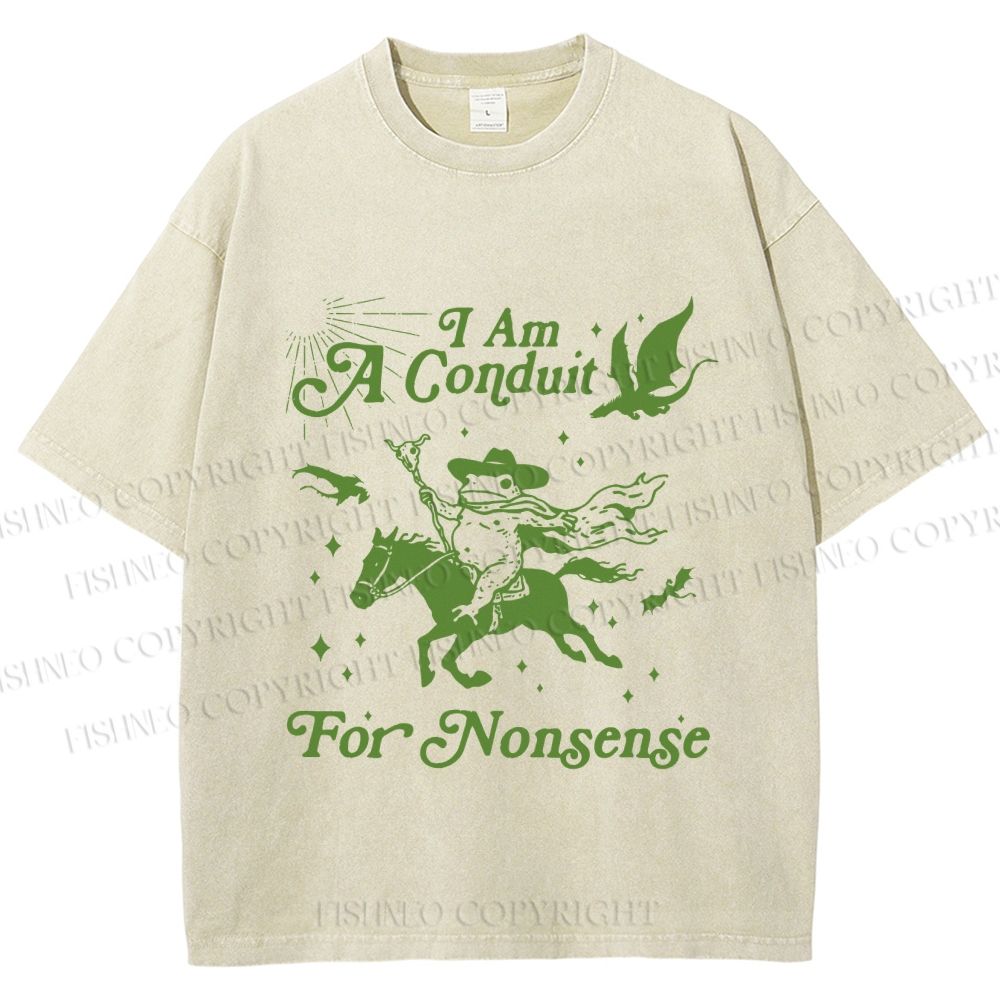 Unisex Vintage Frog I am a Conduit For Nonsense Printed Washed Tee
