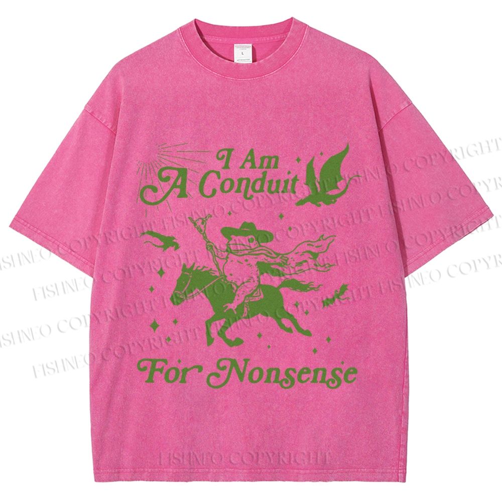 Unisex Vintage Frog I am a Conduit For Nonsense Printed Washed Tee
