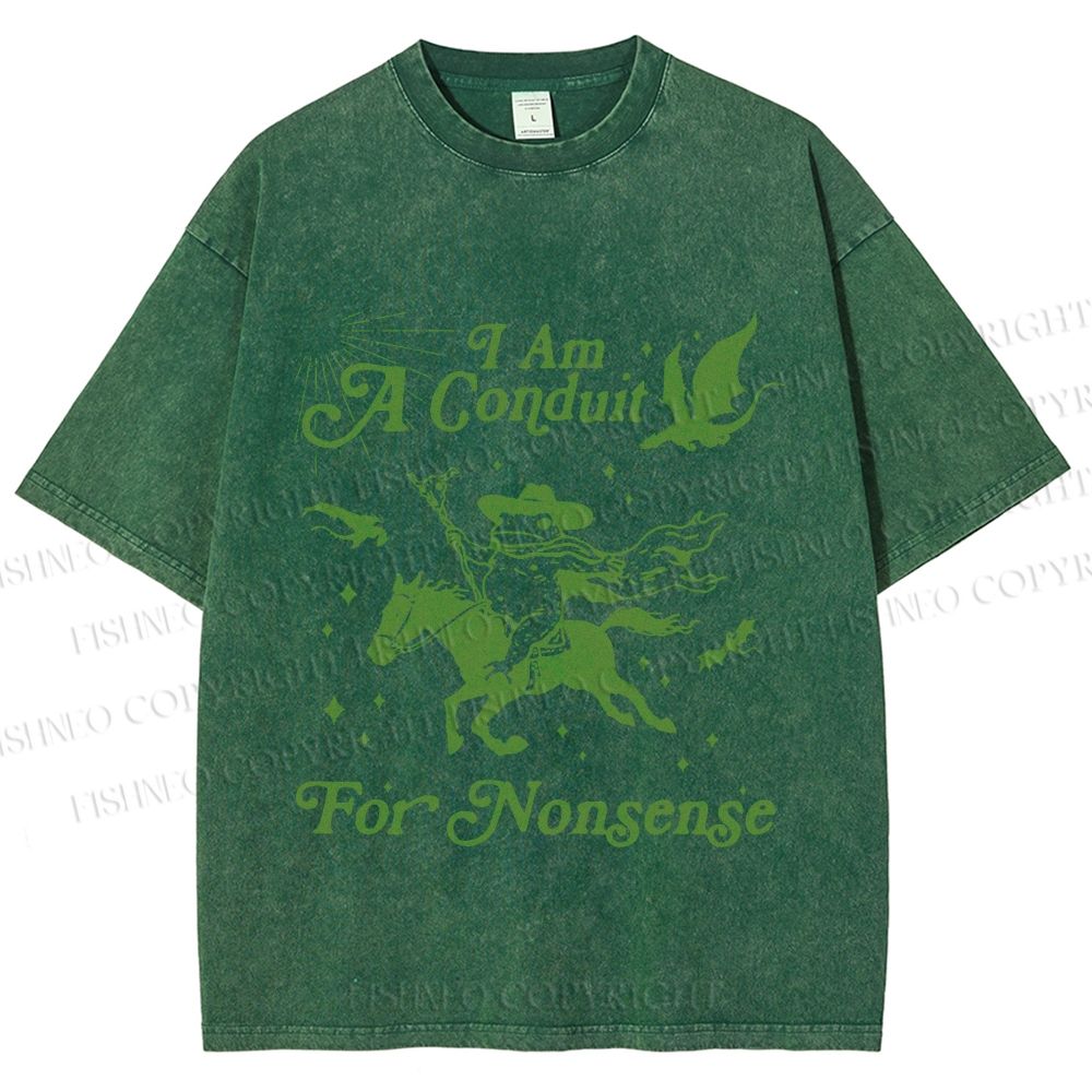 Unisex Vintage Frog I am a Conduit For Nonsense Printed Washed Tee