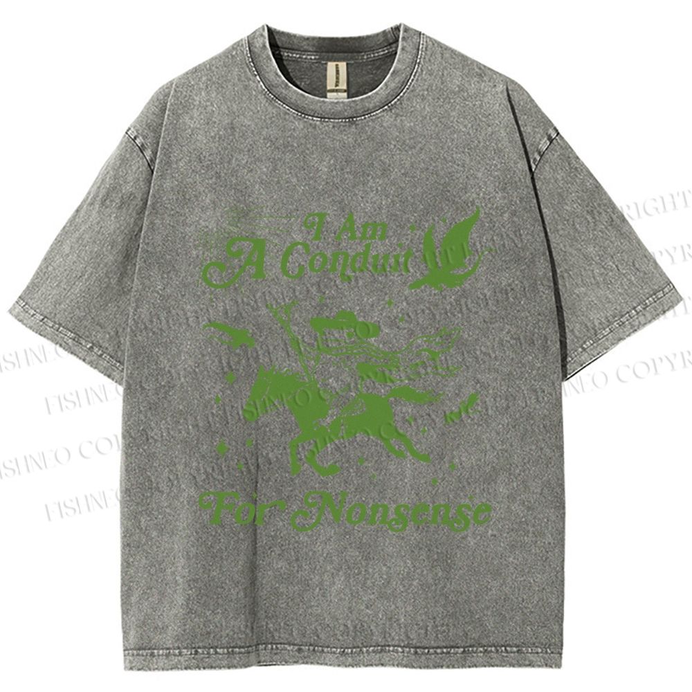 Unisex Vintage Frog I am a Conduit For Nonsense Printed Washed Tee