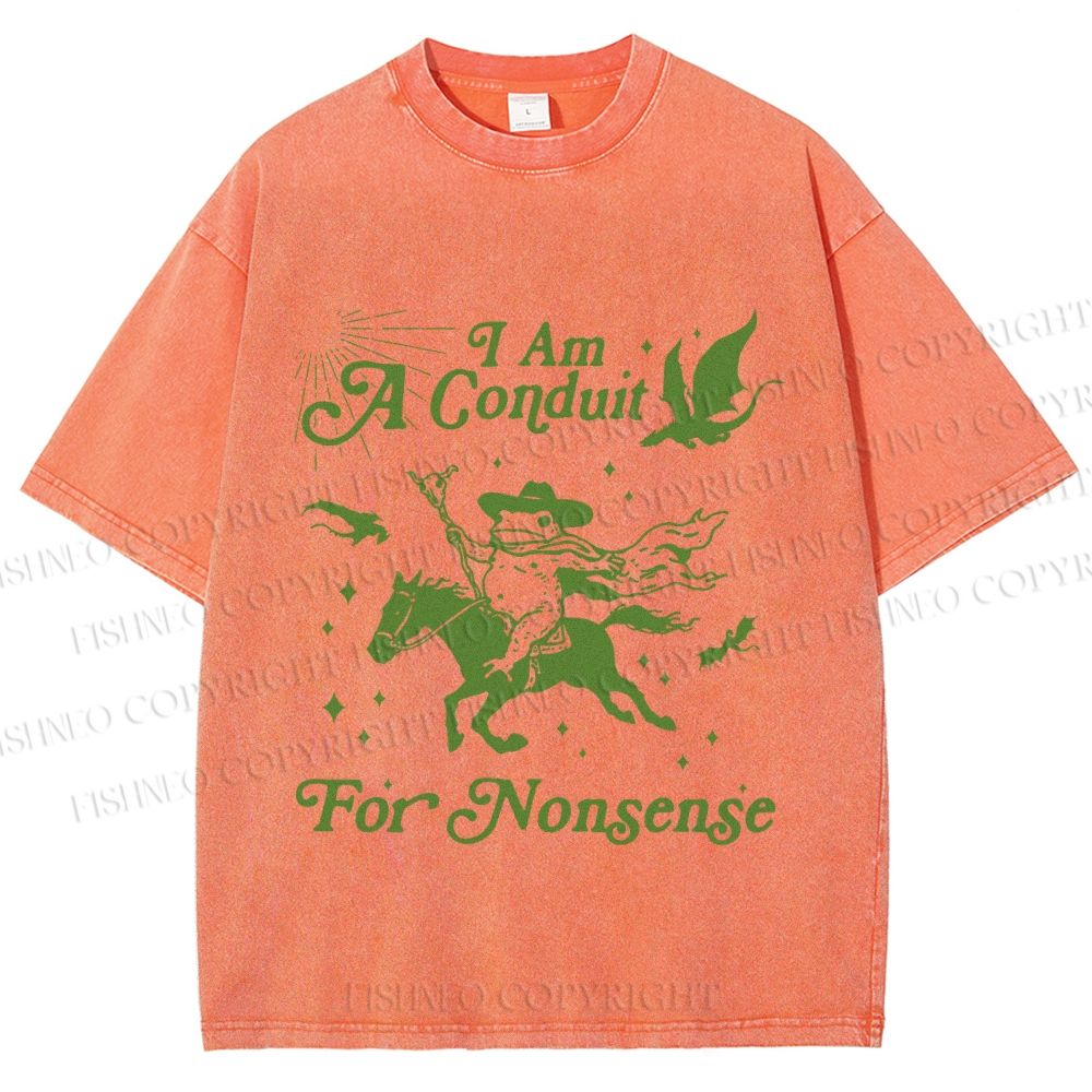 Unisex Vintage Frog I am a Conduit For Nonsense Printed Washed Tee